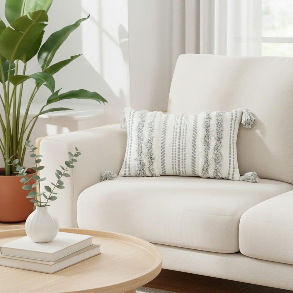 decorUhome Grey and Cream White Throw Pillow Covers 12x20 Set of 2