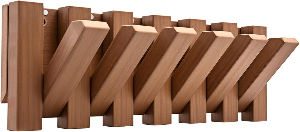 Coat Rack Wall Mount, Fold-Away Resin imitation wood Coat Hooks - 6 Hooks