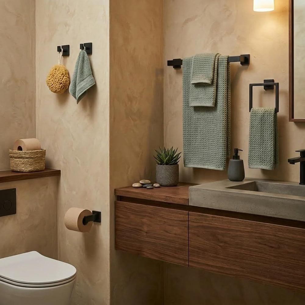 5-Piece Bathroom Hardware Set, 23.6 in Towel Bar, Matte Black