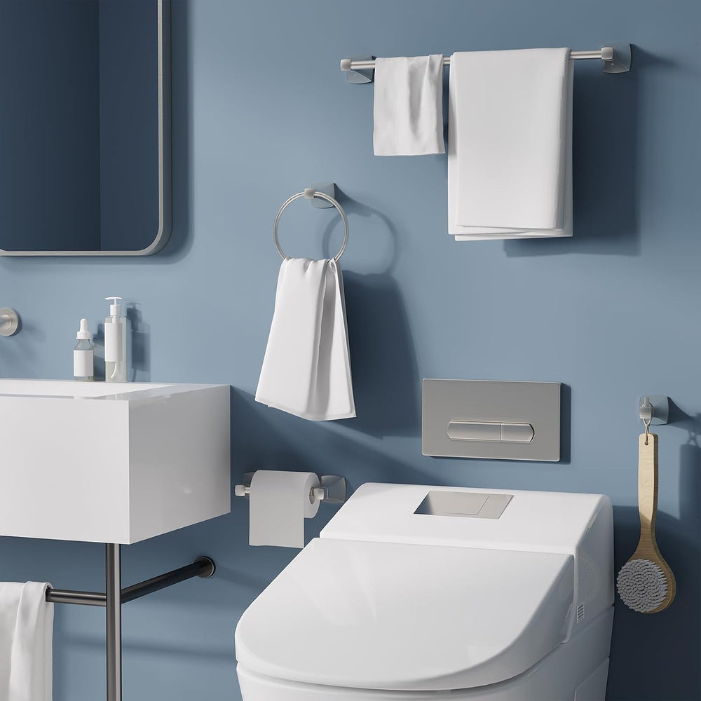 Bathroom Hardware Set 2 Pieces Toilet Paper Holder and Towel Ring Wall Mounte...
