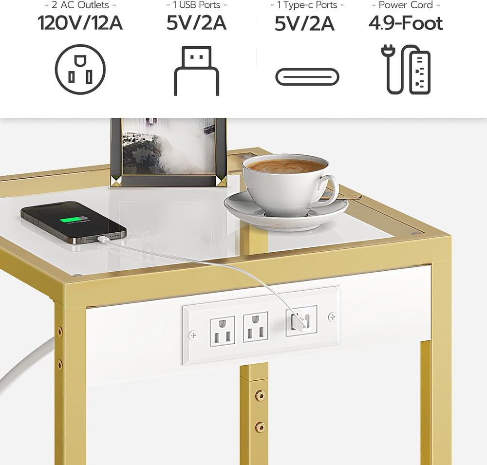 HOOBRO Side Table with Charging Station, Set of 2 End Tables with USB Port