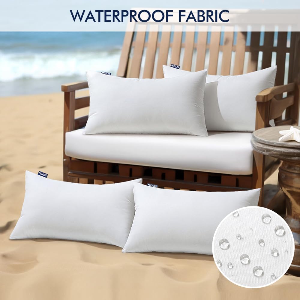 MIULEE 12x20 Inch Outdoor Pillow Inserts, Pack of 4 Waterproof Pillows