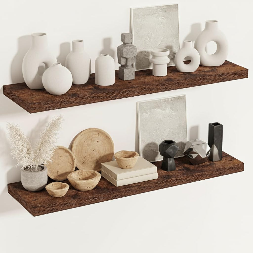 Vivelove Deep Floating Shelves, 48 X 12 Inch, Rustic Brown, 2