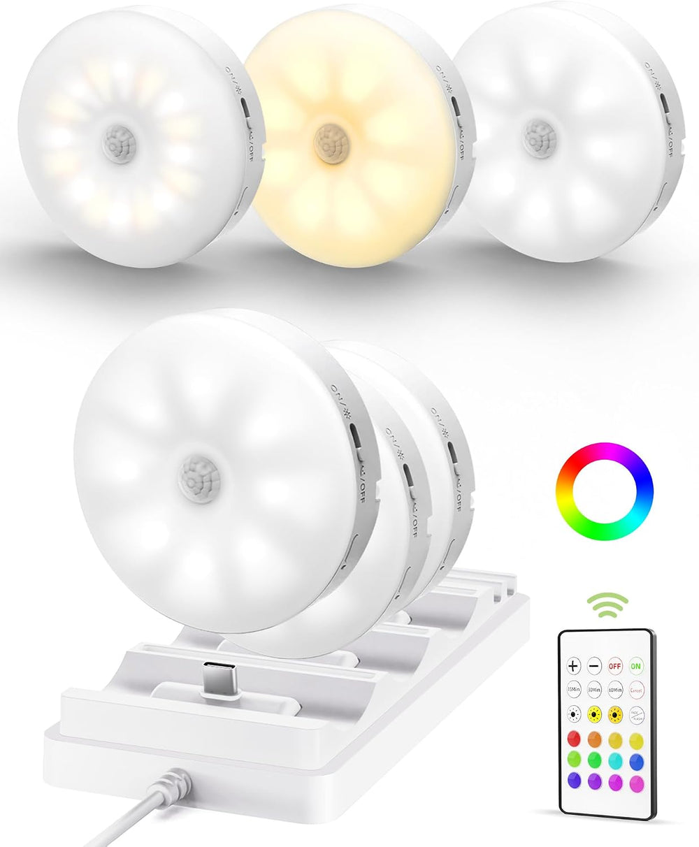 EZVALO RGB Puck Lights with Charging Station, Motion Sensor Cabinet Lights