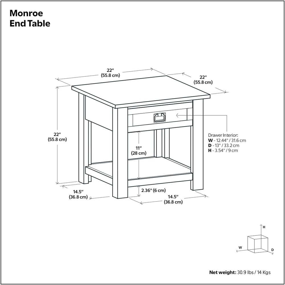 SIMPLIHOME Monroe 22" Wide Solid Wood End Table in Charcoal Brown