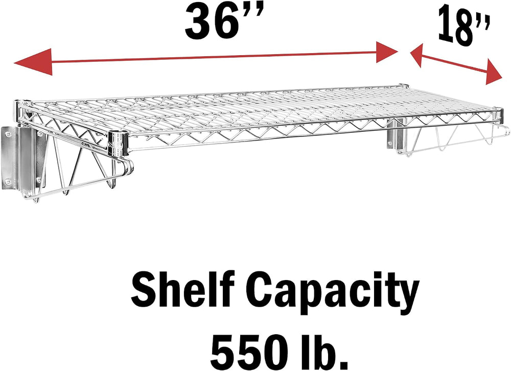 Chrome Wire Wall Mount Shelf (18''W x 36''L)