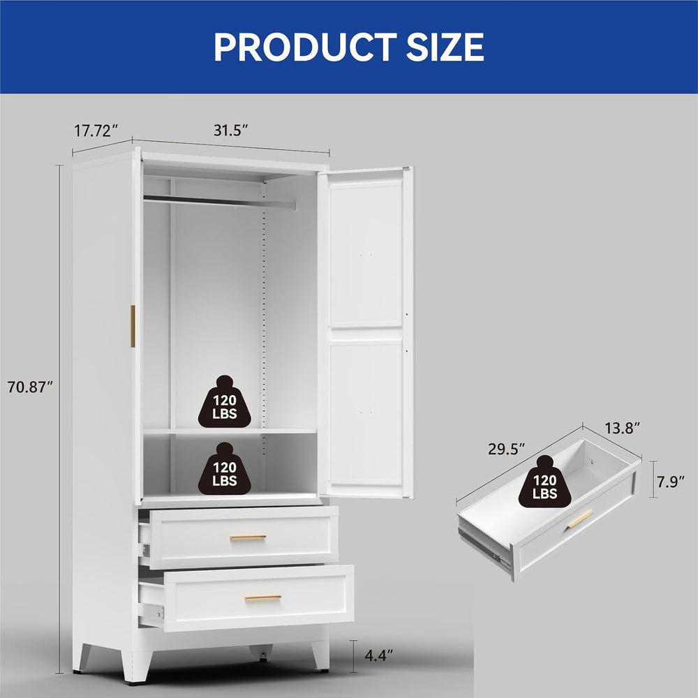 COFaR Armoire Wardrobe Closet with Drawers & Hanging Rod, 71'' Me...