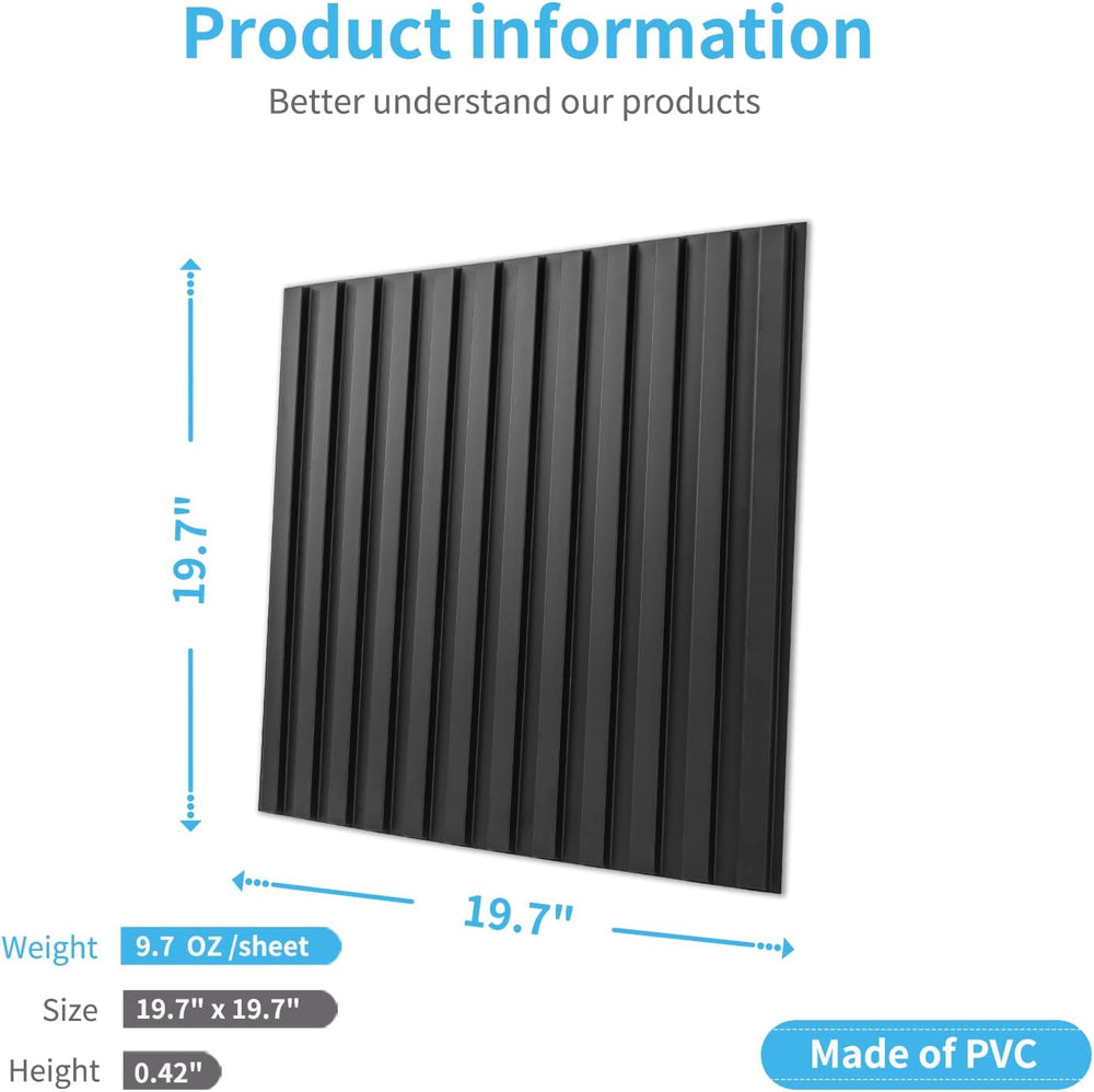 Art3d 3D Fluted Textured Slat Wall Panels, 19.7 x 19.7 in, 12-Pack, Black