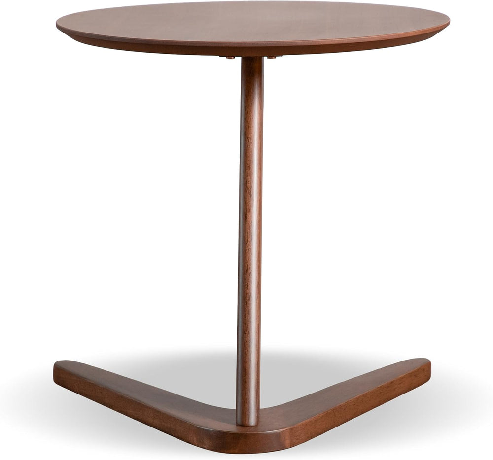 Furniture of America Lucian Mid-Century Modern Solid Wood Brown Round Side Ta...