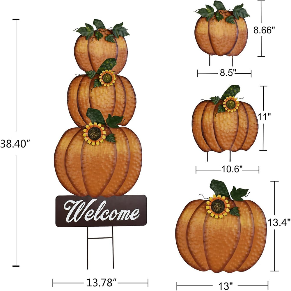Metal Pumpkin Yard Stake Outdoor Fall Decor Stacked Pumpkin Welcome Sign