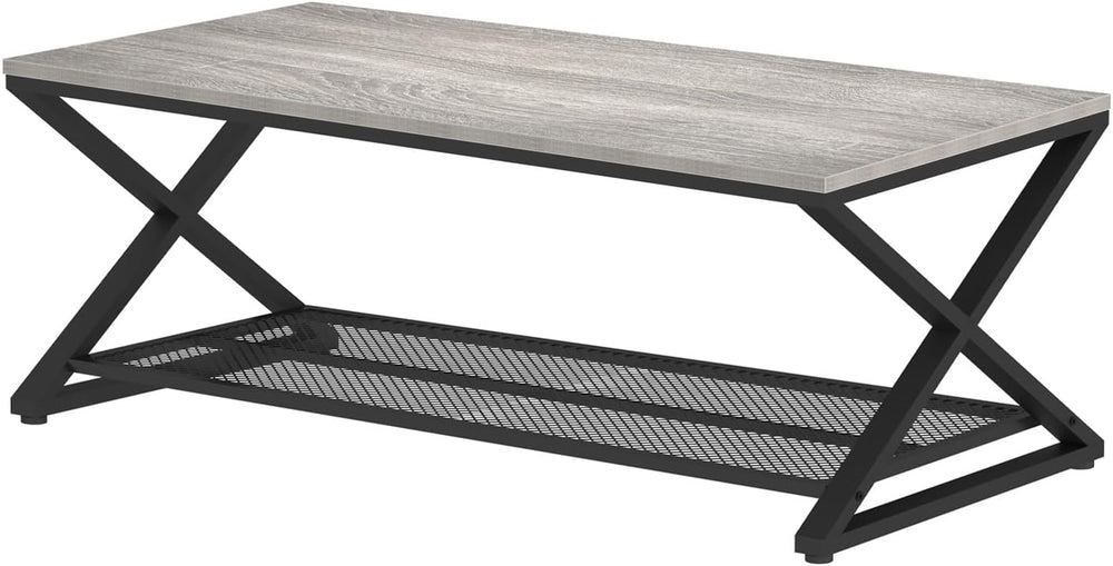 LVB Industrial Coffee Table, Metal Center Table, 47 inch, Light Grey Oak