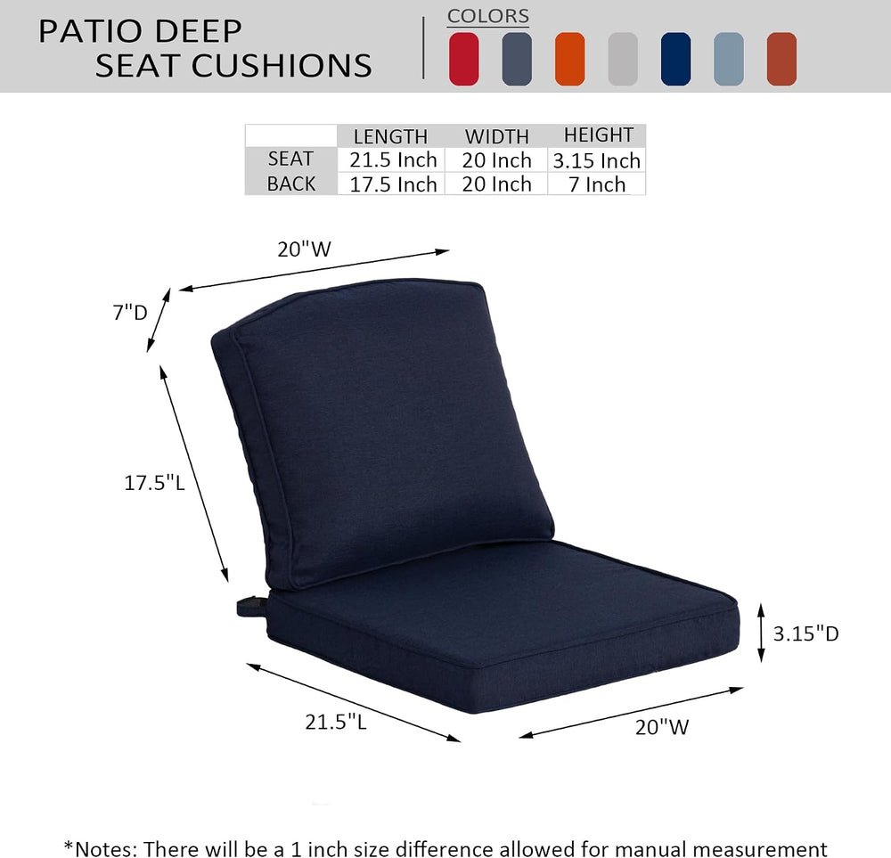 Outdoor Deep Seat Cushions, 20x21.5 Inch, Dark Blue, Set of 2