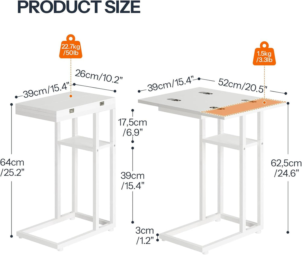 HOOBRO Foldable C Shaped End Table, C Shaped Side Table with Storage Shelf