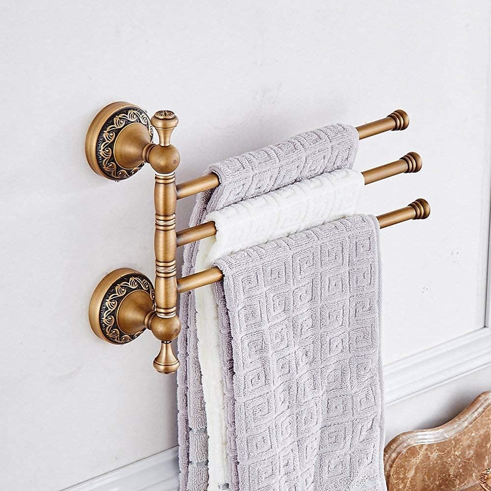 Leyden Swivel Towel Bar, Antique Brass 3 Arm Swing Towel Rack Towel Rotated B...