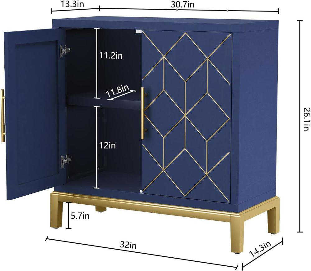 HLR Accent Cabinet with Gold Trim,Storage Cabinet with 2 Doors,Modern Wooden ...