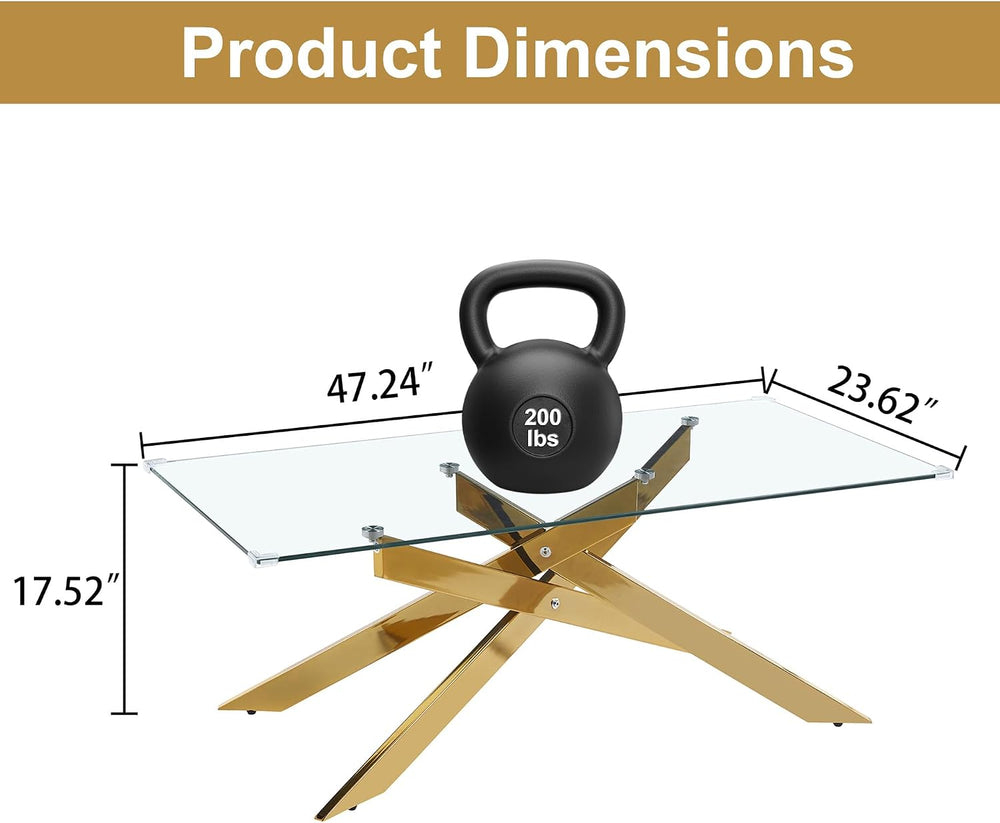 AF ARTISAN FURNITURE Gold Glass Coffee Table and End Table Set of 3, Coffee T...