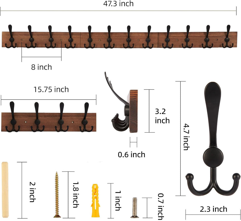Wall Mount Coat Rack 47.3'' Burnt Brown Hanger - Rustic Towel Rack fo...