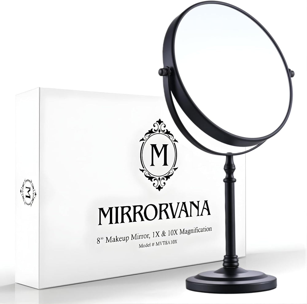 MIRRORVANA Double Sided 10X/1X Magnifying Makeup Mirror, 8" x 15" (...