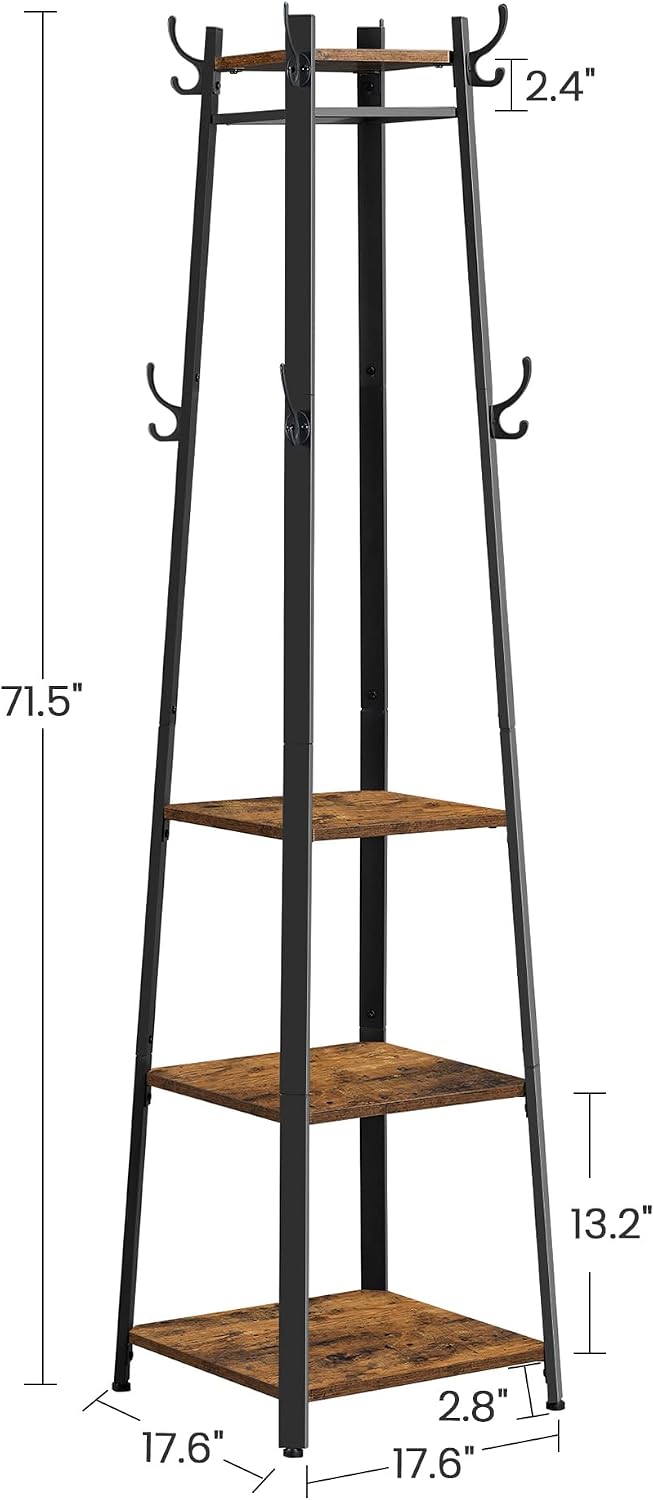 VASAGLE Coat Rack Freestanding, Hall Tree with 4 Shelves