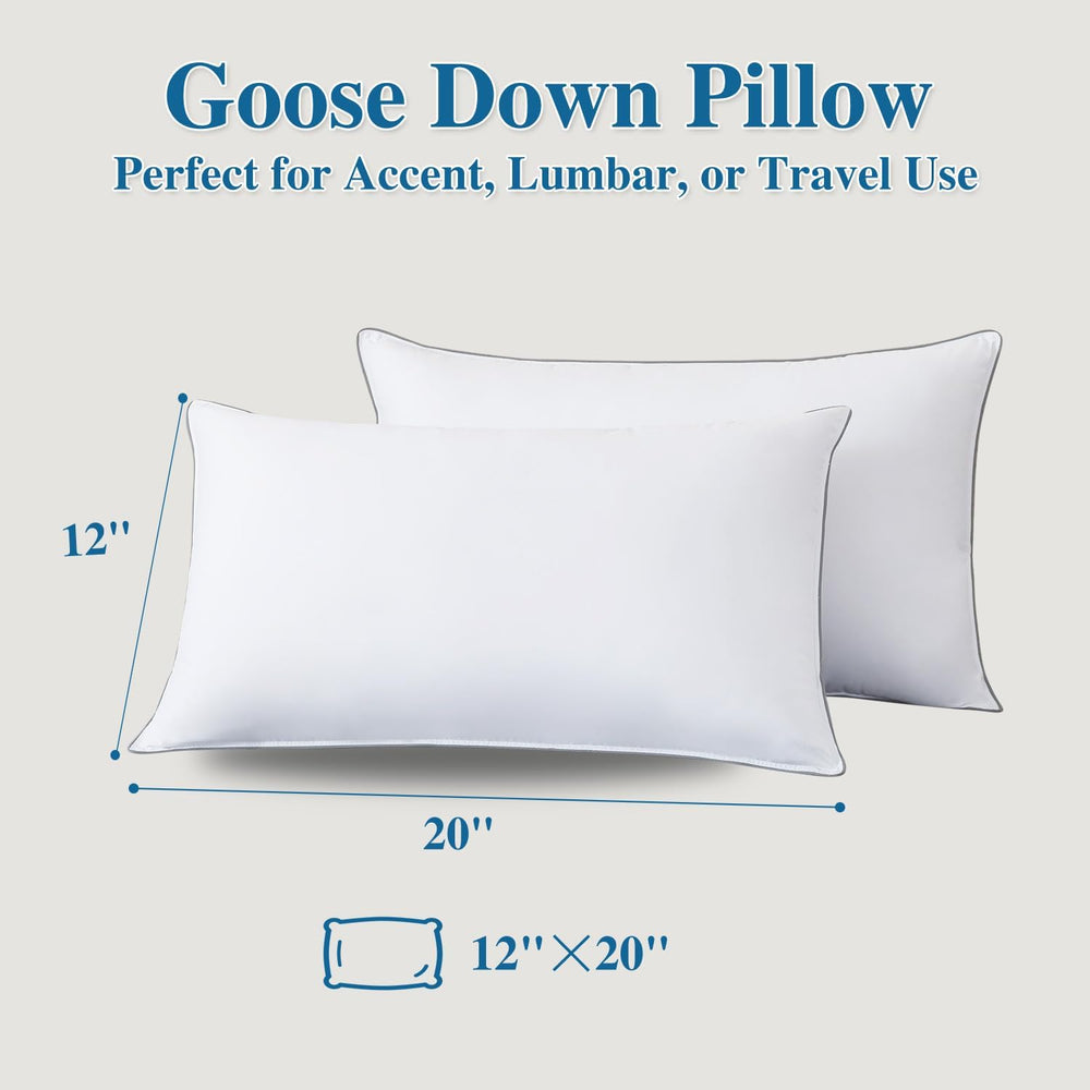 Goose Down Fiber Throw Pillow Insert Set of 2, 12x20