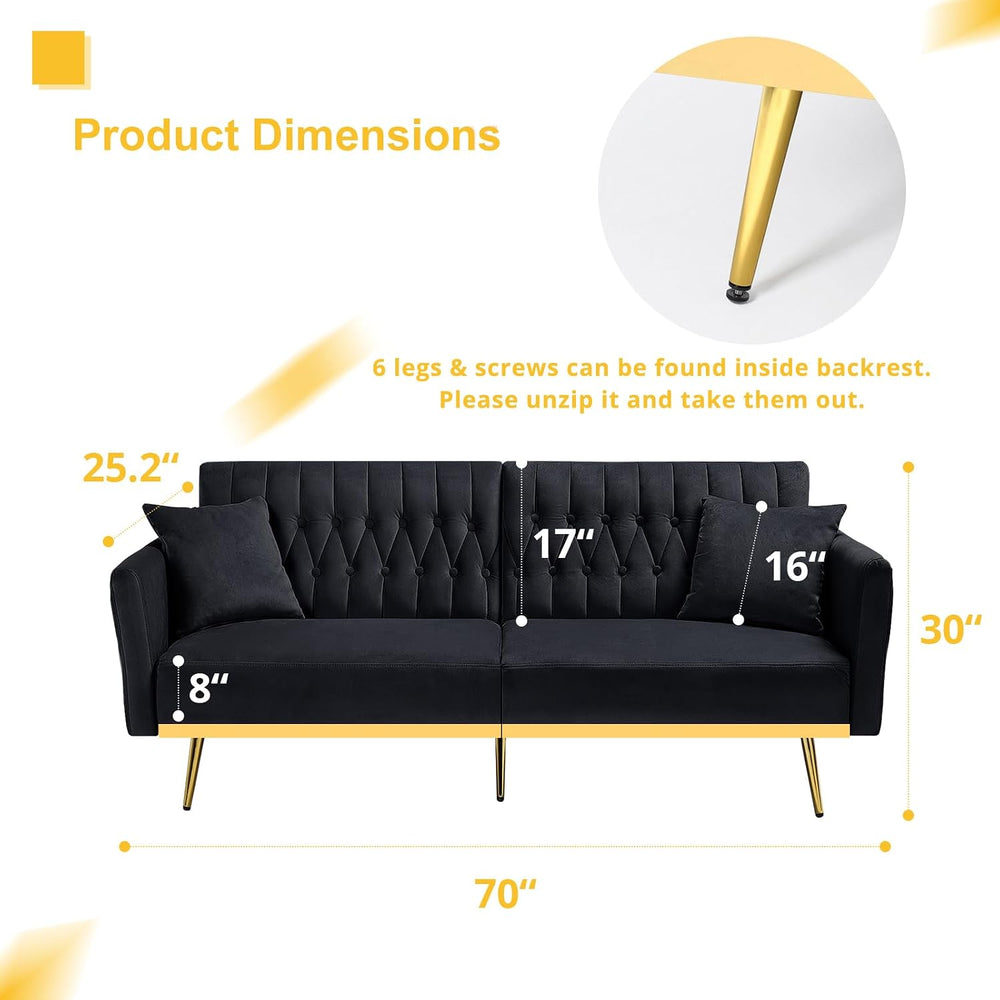 3 Pieces Velvet Sofa Set w/Adjustable Armrest &Backrest,Black