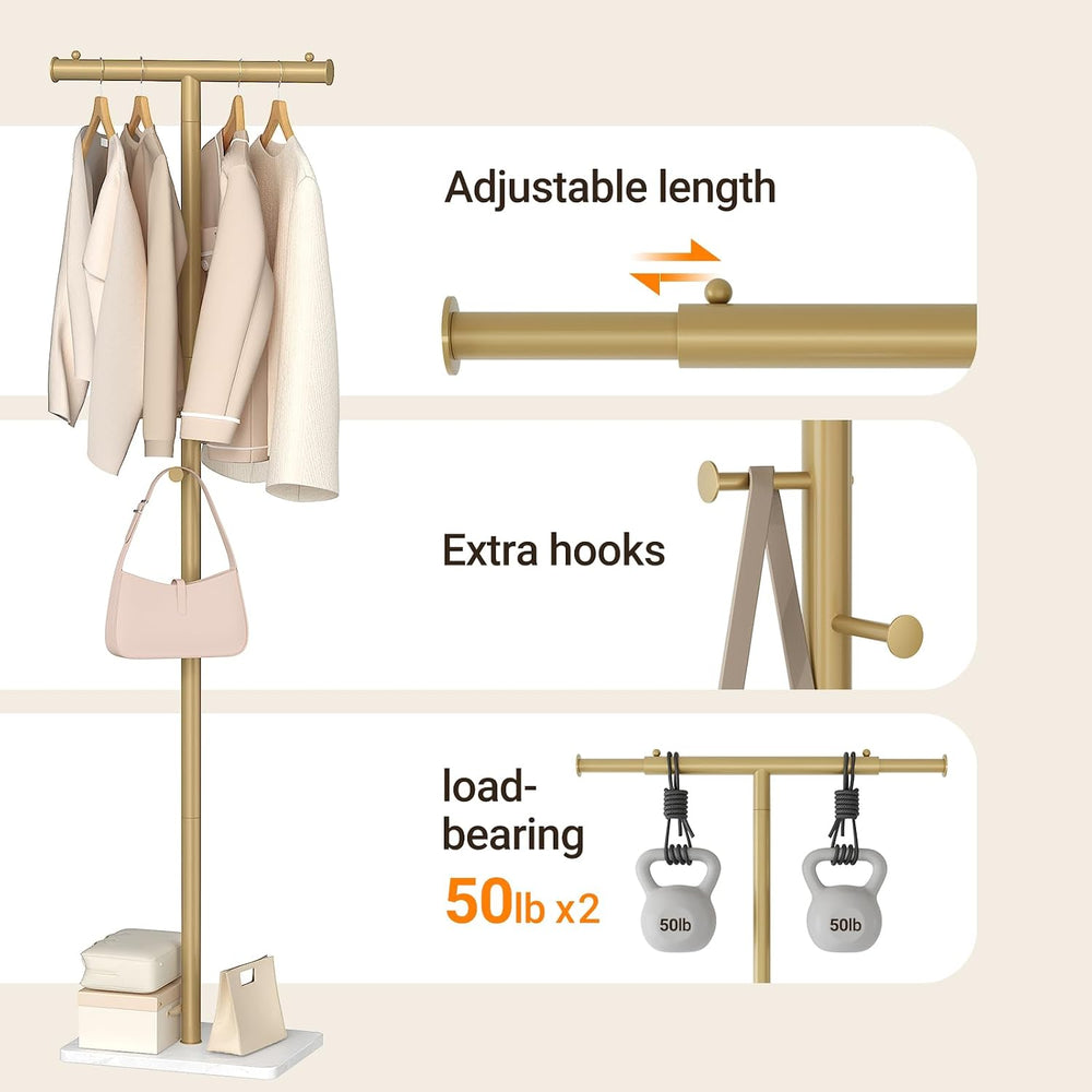 Width Adjustable T-shaped Coat Rack Freestanding, Modern Coat Rack, Gold