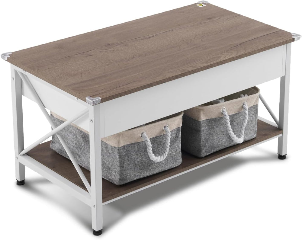 VINGLI 36" Small Lift Top Coffee Table with 2 Free Cloth Storage Bins