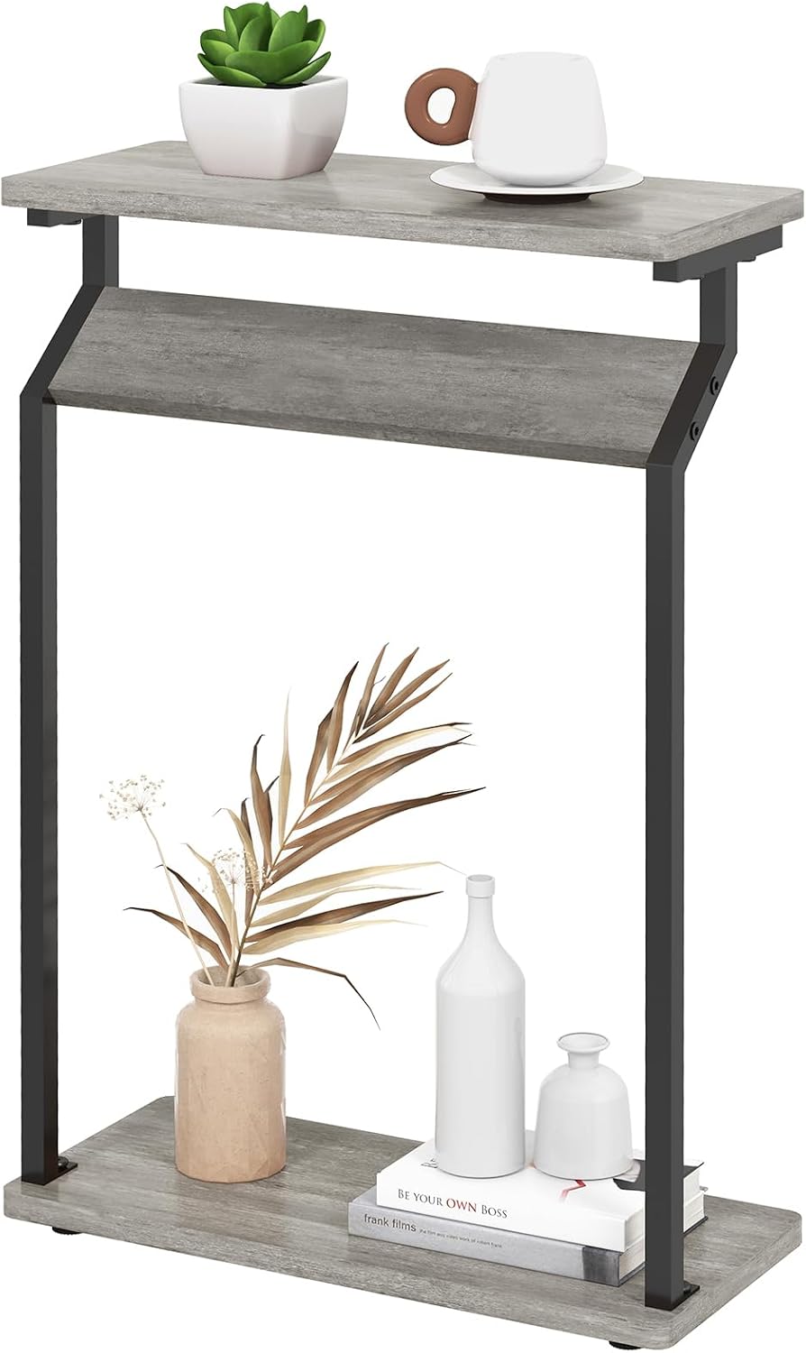 Livofloral Narrow Side Table for Small Spaces, 2-Tier Sofa Table, Grey