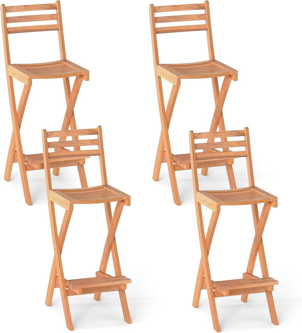 Tangkula Patio Folding Barstool Set of 4, Outdoor Portable High Top Acacia Wo...
