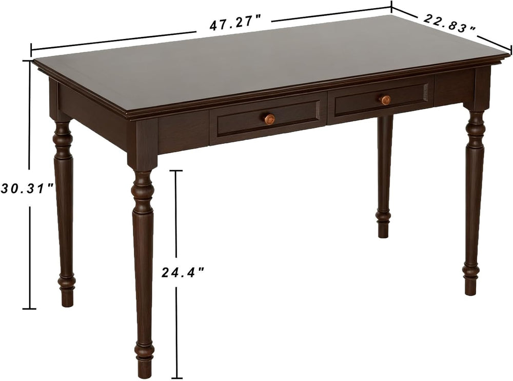ADORZ Walnut Writing Desk with Drawers, 47 Inch