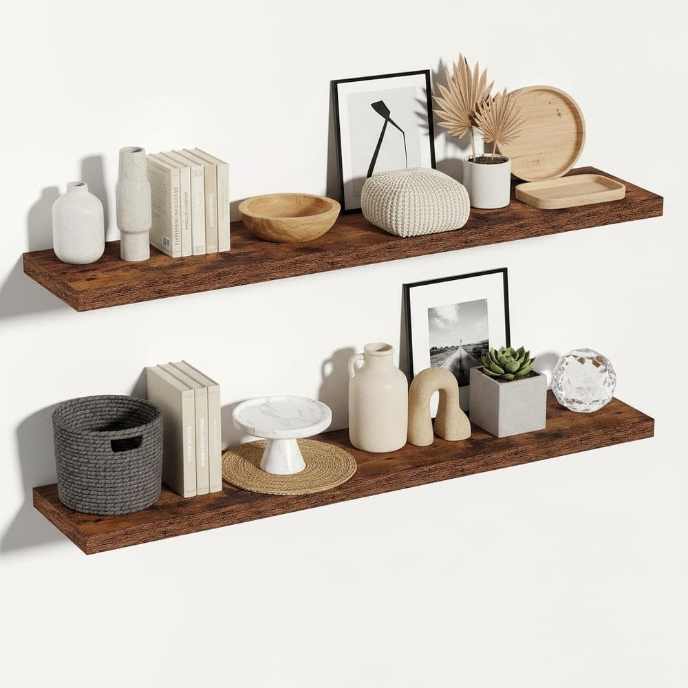 Vivelove 55x12 Floating Shelves 12 Inches Deep, Rustic Brown, Set of 2
