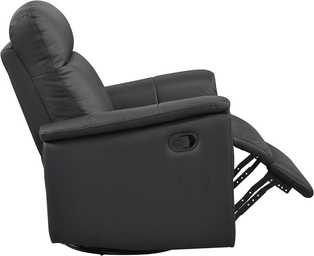 Lexicon Leather Match Upholstered Swivel Glider Recliner Chair, Black