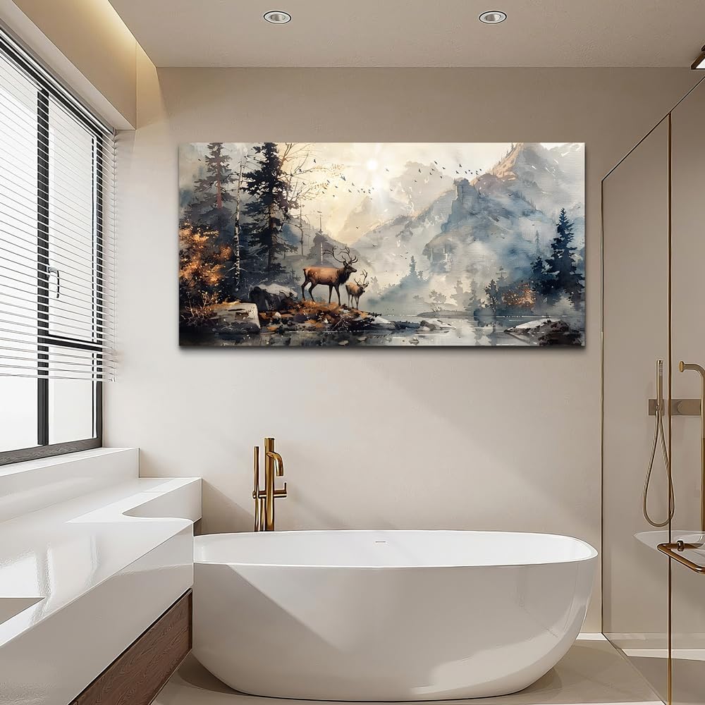 FUHAIHUA Canvas Wall Art for Living Room, Mountain Forest Deer Landscape 20x4...