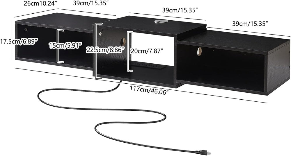 IBUYKE Floating TV Stand Wall Mounted with Power Outlet,Modern Wood Wall Moun...