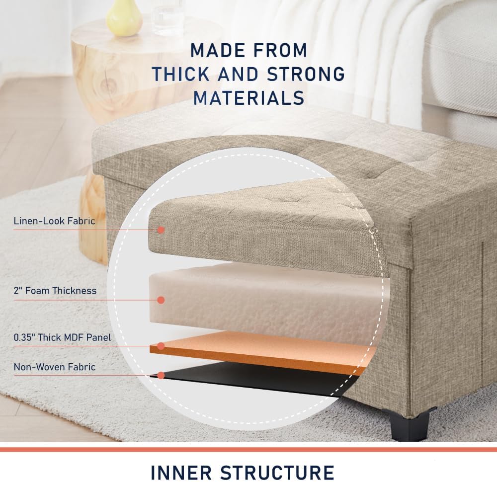 Ornavo Home 30" Large Storage Ottoman Bench with Legs, Taupe
