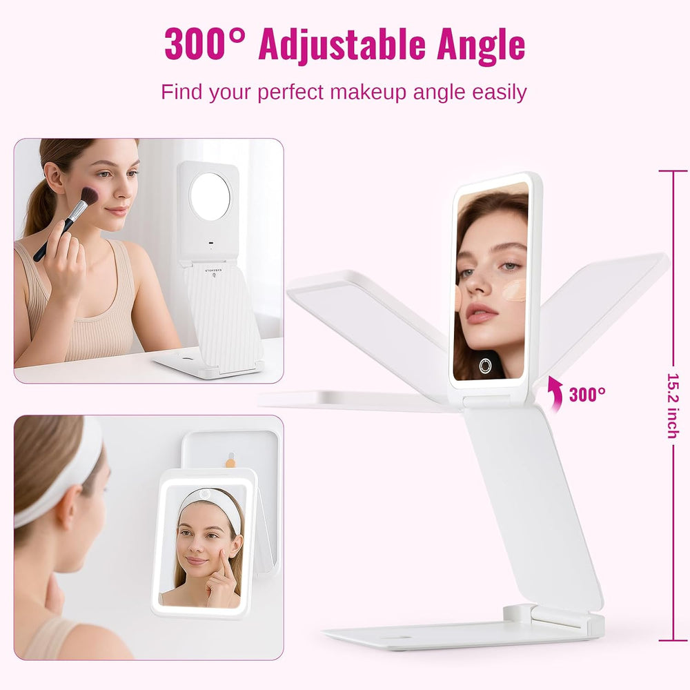 EASEHOLD Lighted Travel Makeup Mirror with 72 LEDs, 1X/3X Magnification