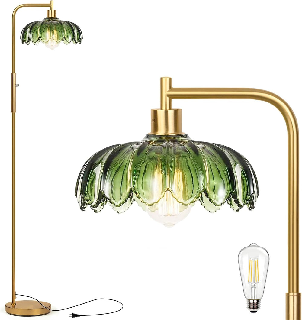 Ruiever Glass Floor Lamp for Living Room, Dimmer Standing Lamp with Green Lam...