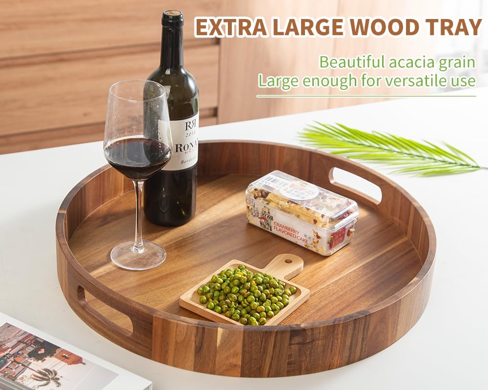 Extra Large Round Ottoman Coffee Table Tray, 22" Big Kitchen Serving Tra...