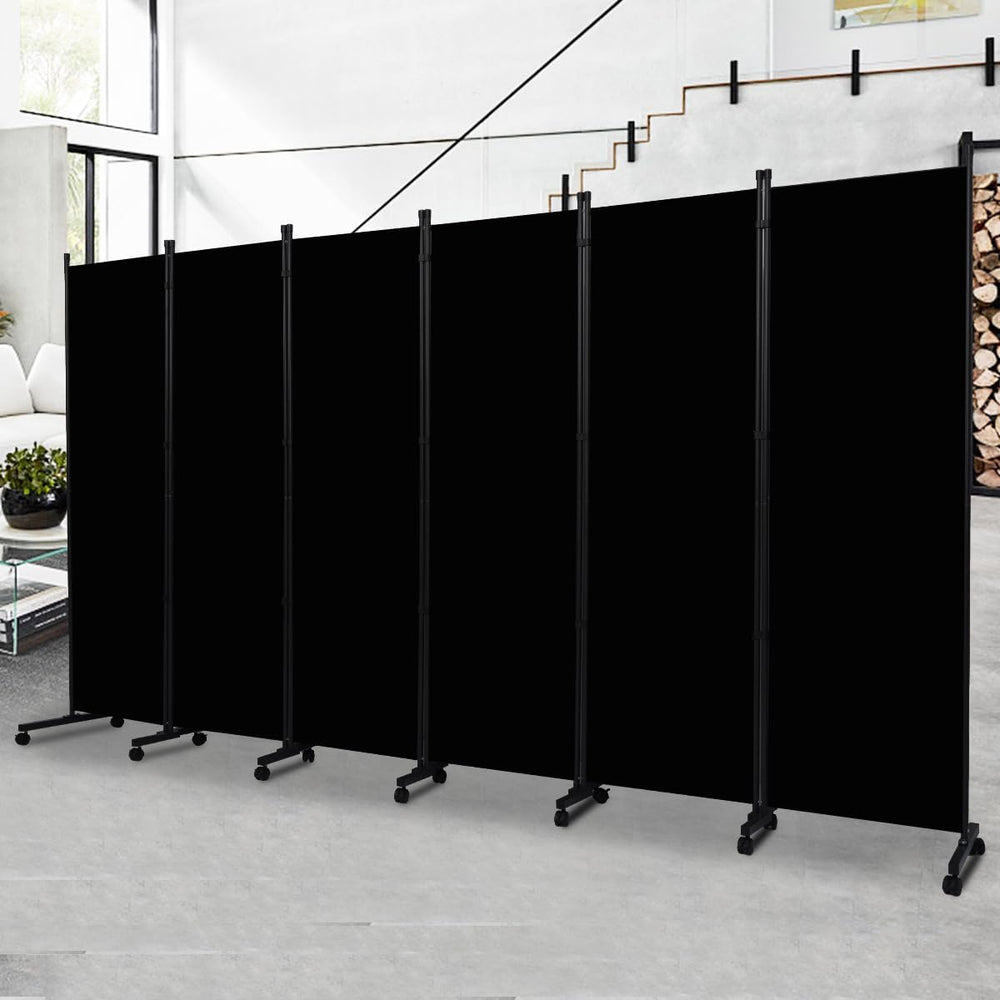 Room Divider 6FT Tall Folding Privacy Screens,6 Panel Wall Divider w/Wheel