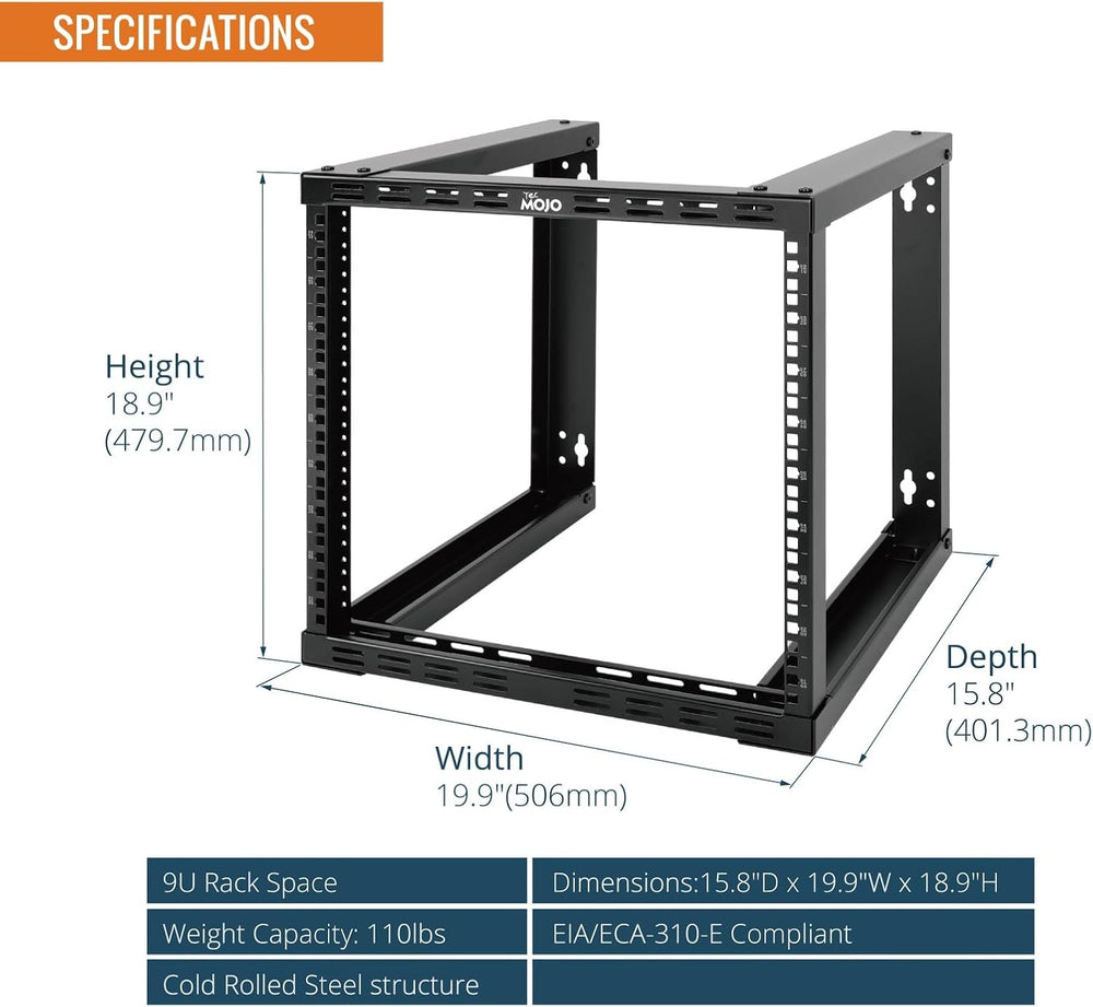 Tecmojo 9U Fixed Wall Mount Network Rack 15.8inch Depth Open Frame for Server...