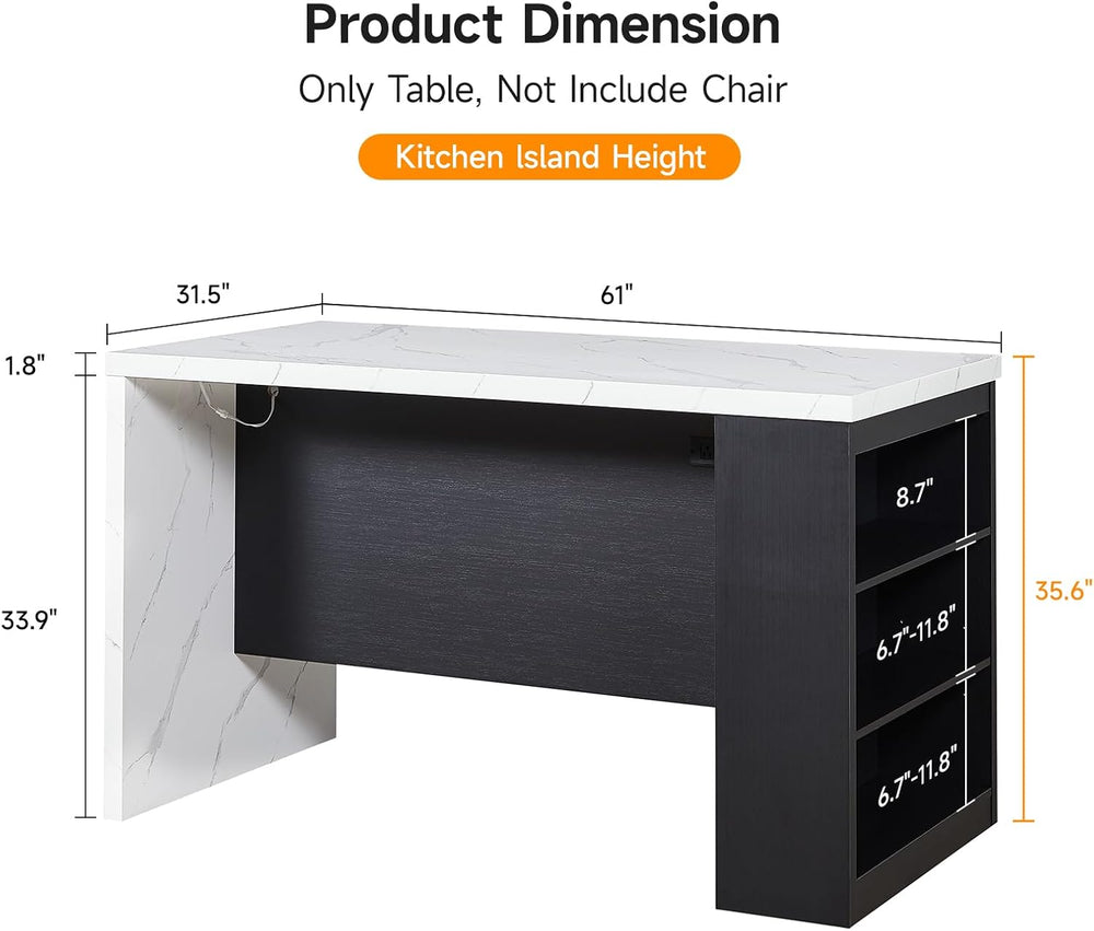 ONBRILL 61 x 31 Inch Large Kitchen Island Table, Whole Board of Tabletop