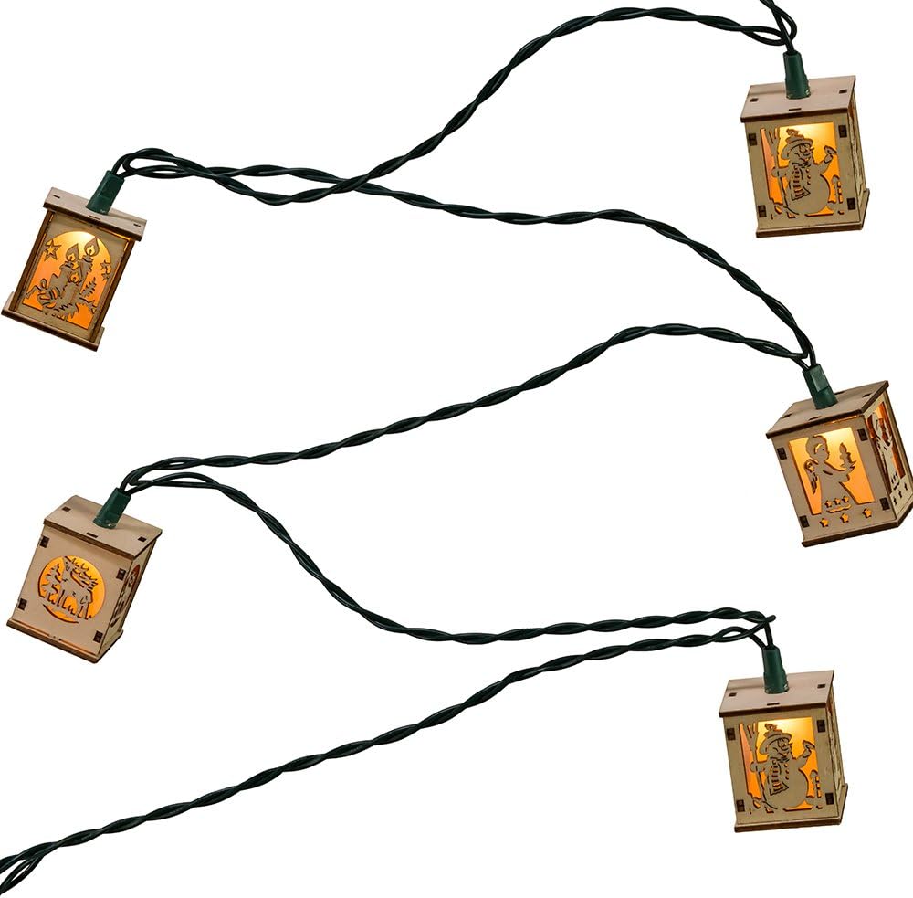 Kurt Adler UL 10-Light Wooden Lantern Light Set