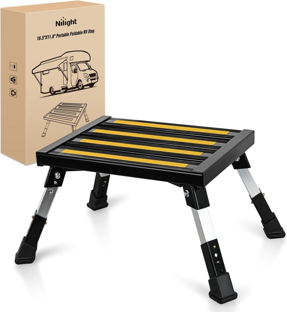Nilight RV Steps Folding Aluminum Step Stool 16.5"x12" 4 Level Adju...