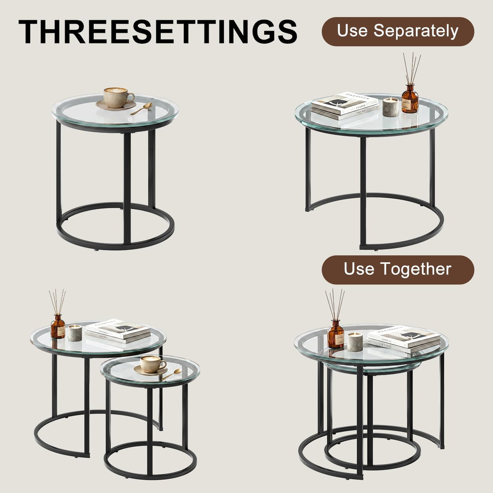 Round Nesting Coffee Table Set of 2, Modern Nesting Tables, Minimalist Stacki...