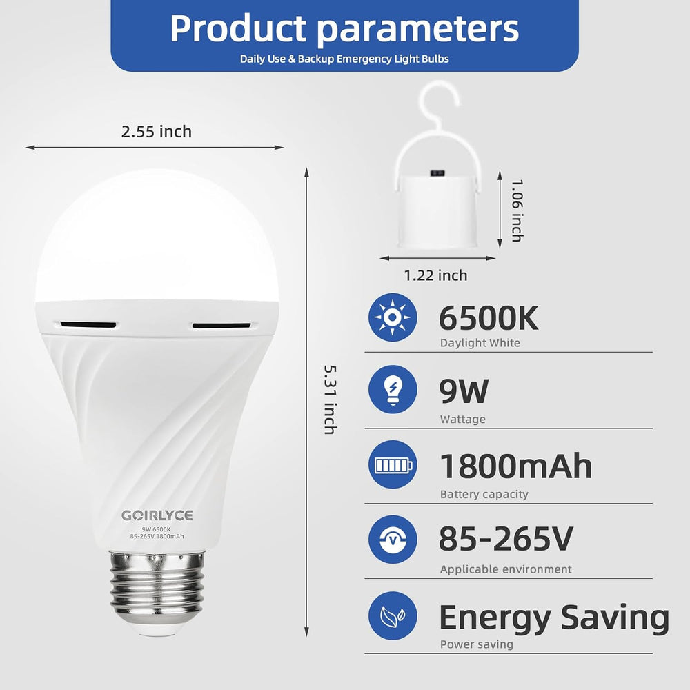 6 Pack Rechargeable Emergency Light Bulbs, Battery Powered LED Light Bulb