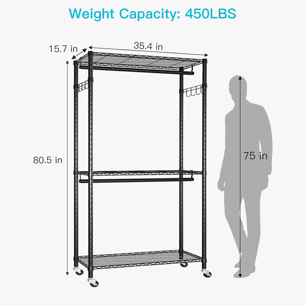 FUTASSI P1 Heavy Duty Garment Rack, Rolling Closet Organizer with Wheels