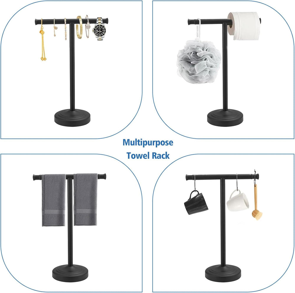 RUMOSE Matte Black Hand Towel Holder Stand Countertop Towel Rack