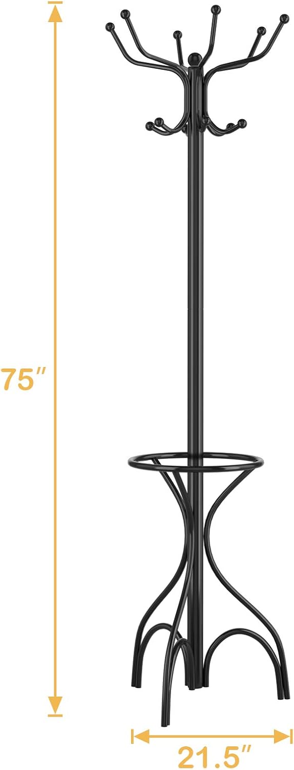 Tangkula 75 Inch Freestanding Metal Coat Rack, Black