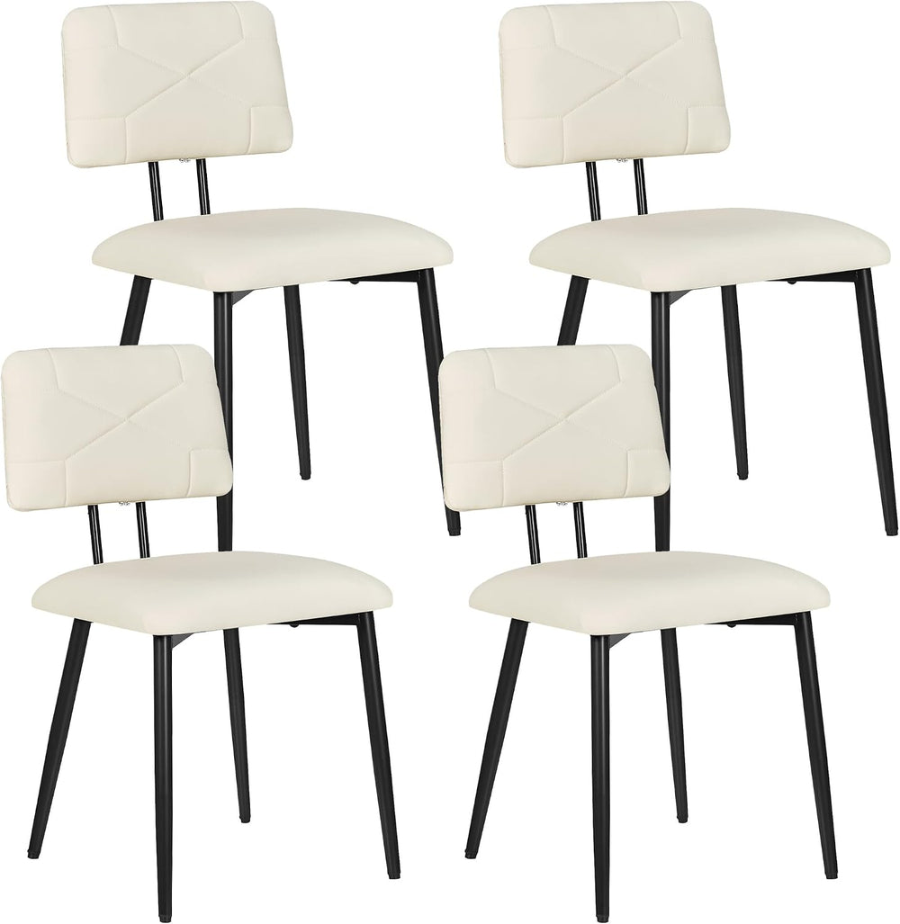 VECELO Stacking Dining Chairs Set of 4, Tufted Faux Leather, Beige