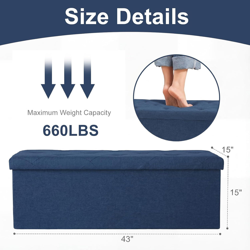 DUMOS 43 Inch Folding Storage Ottoman Bench, Large Ottoman with Storage